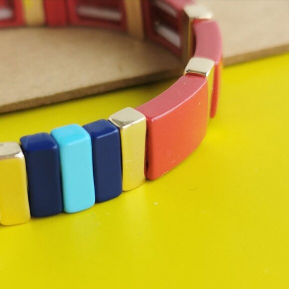 Roxanne Assoulin Just Say Love Gold Red Enamel Stretch Bracelet fashion - Picture 2 of 4